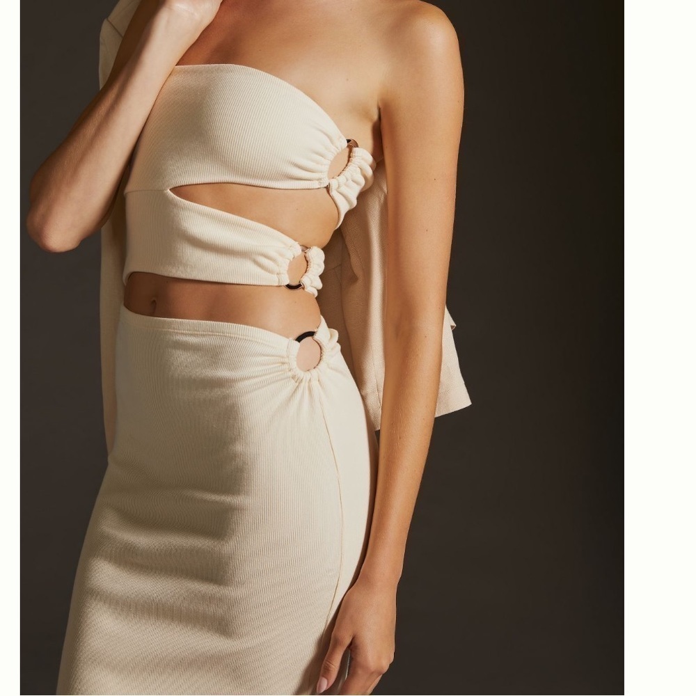 ANTHROPOLOGIE Bordeaux Sexy Strapless Cutout Dress Ivory Size L NEW